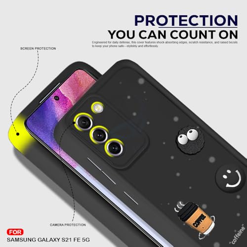 Image of AESTMO Back Case Cover for Samsung S21 FE 5G Cover | Cute Fun Cartoon 3D Ball | Coffee Silicone Case | Full Body Protection | Camera Protection Back Cover for Samsung S21 FE 5G (Black)