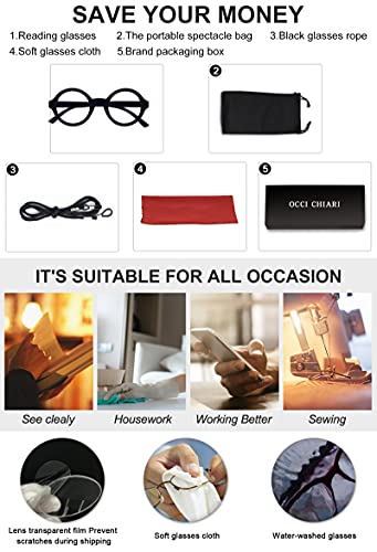 Occi Chiari Reading Glasses 2.0 Women's Reader Glasses Round Designer (0 1.0 1.5 2.0 2.5 3.0 3.5) #TOP5