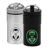 Ultra-Portable Stash Jar - Small Airtight Aluminum Smell-Proof Container with Handsome Butler Design for Men & Women - Screw Lid Lock Secures Medications, Herbs, Pills & More - Keychain Fob – 2 Pack
