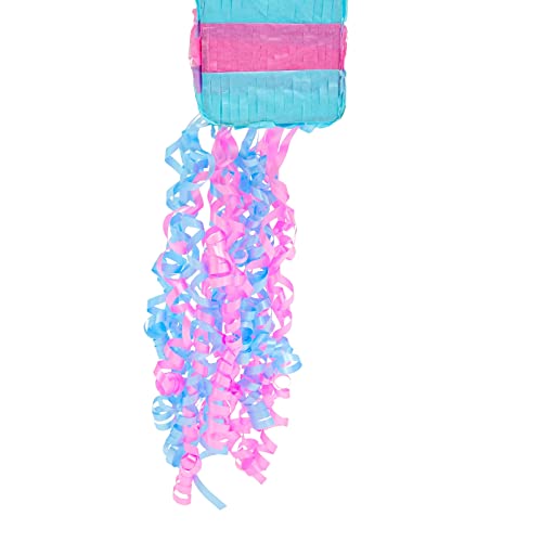 Juvale Gender Reveal Pinata for Baby Shower & Boy or Girl Reveal Decoration - 17 x 11 x 3 Inches, Mixed Pink & Blue Paper - Question Mark Design & Pull String Game by Juvale - Used condition - Image 9