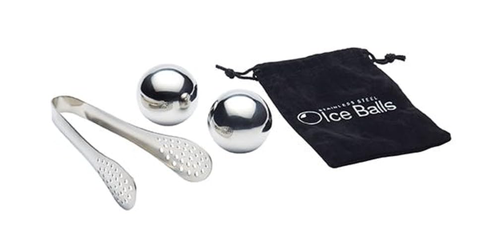 BarCraft Stainless Steel Large Spherical Ice Ball Set, Gift Boxed in Silver
