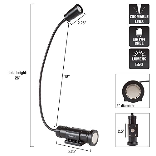 Stalwart CREE LED Work Light - 550 Lumen Magnetic Light Lamp with Flexible Gooseneck - Portable LED Lamp for Sewing, Crafting, or Workbench (Black) by Stalwart - Image 2