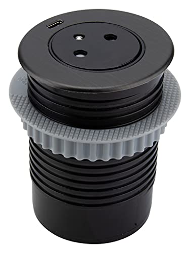 Otio, Prise Encastrable EasyEject avec Port USB-C QuickCharge, Finition Inox Noir Brossé, 16A (2P+T), Câble 1,5m, Diamètre 60mm, Design Affleurant,...