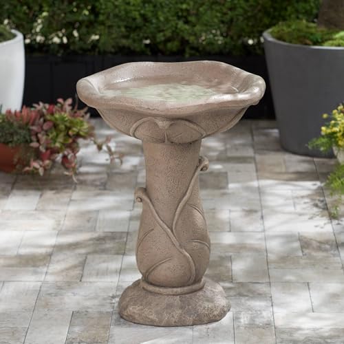 Missy Water Lily 23' High Large Rustic Outdoor Decor Light Brown Cement Floor Fountain Standing Bird Bath Bowl Water Feature for Outside Garden Patio Yard Backyard Porch Deck - John Timberland