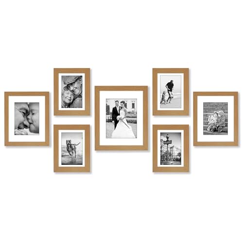 Americanflat Set of 7 Picture Frames with Shatter-Resistant Glass - Gallery Wall Frame Set with One 11x14, Two 8x10 and Four 5x7 Frames - Signature Collection - Dark Oak