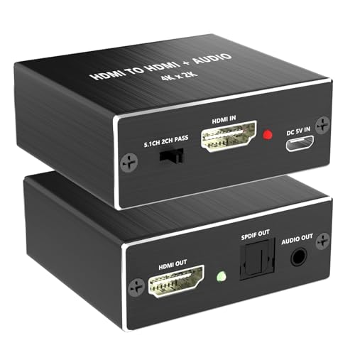 HDMI Audio Extractor 4K x 2K Audio Splitter HD MI Input to HDMI + Optical Digital + 3.5mm Stereo Output Compatible for PS5/PS4/PS3/Blu-ray/HDTV