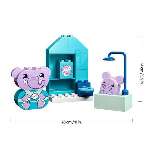 DUPLO Attività Quotidiane: il Bagnetto, Giochi per Bambini e Bambine da 1.5 Anni in su, Playset Didattico per l'Educazione al Vasetto con 2 Elefanti Giocattolo e Mattoncini 10413 - Lego - Immagine 6