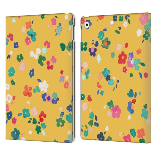 Étui cuir iPad 10.2 Ninola coque portefeuille fleurs jaune