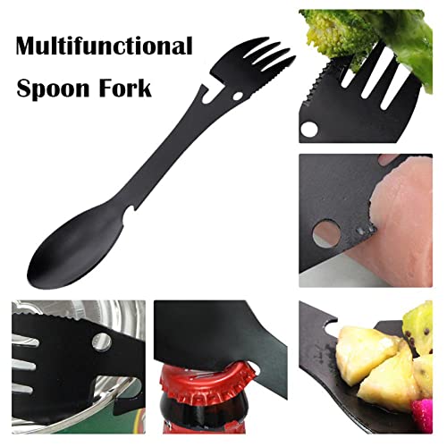 Multi-function Camping Utensils, 5 in 1 Multifunction Spoon Fork, Stainless Steel Multi-tool Utensils, Spoon Fork Bottle Can Opener Sawtooth Cutter, Easy to Carry, for Camping Travel Cutlery - Image 4