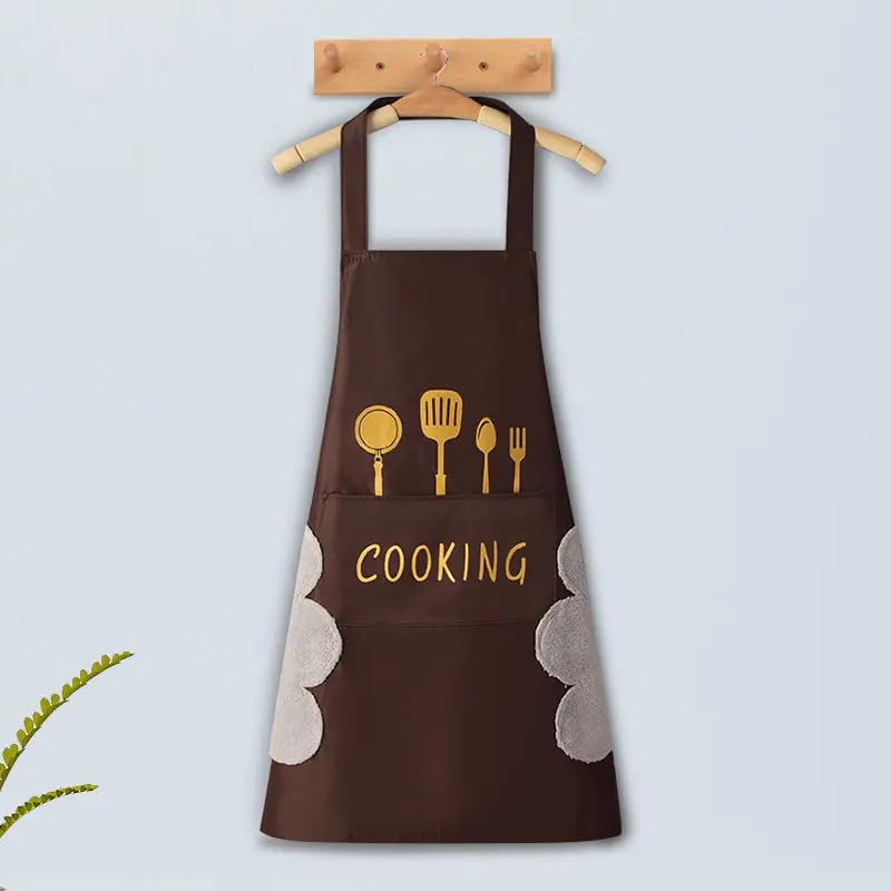 DOCAT Kitchen Apron with Wiping Hand Towel Apron for Women and Men with Big Pocket Unique Design Cooking Fits for Restaurant Home and Kitchen Accessories Items (Maroon - Cooking Design) 4
