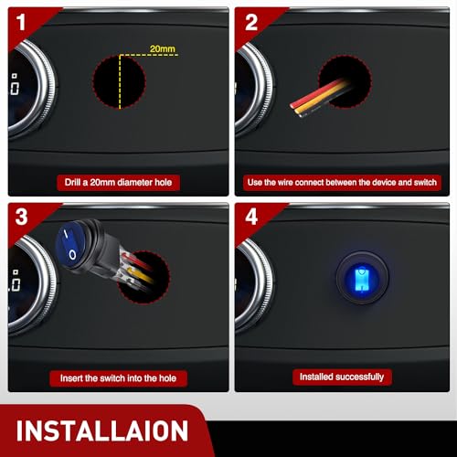 Image of Nilight 12V 20A Round Rocker Switch Waterproof IP65 LED Lighted 4 Colors | 3-pin SPST switch with protective rubber cover, silver-plated terminals, and multi-color LED indicators