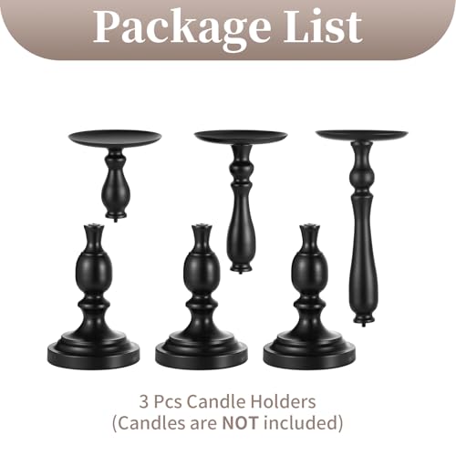 Sziqiqi Pillar Candle Holders Tall - Set of 3 Black Candle Stand for Pillars Large Metal Candleholder Sets Decorative for Christmas Halloween Living Room Easter Entryway