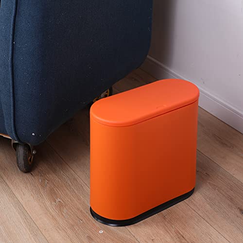 Sooyee Bathroom Trash Can With Lid, 2.4 Gallon Slim Smart Trash Can, Small Plastic Trash Bin, 10 L Narrow Plastic Trash Can Waste Basket For Bedroom, Bathroom, Kitchen, Office, Orange #TOP3