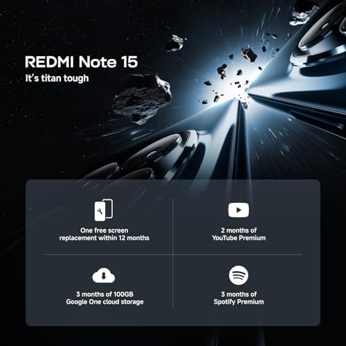 XIAOMI Redmi Note 15 Smartphone (8+256 GB) – 6000-mAh-Akku, wassergeschützt, 108-MP-Kamera, 6,77" FHD+ Display, Schwarz, 2 Jahre Garantie