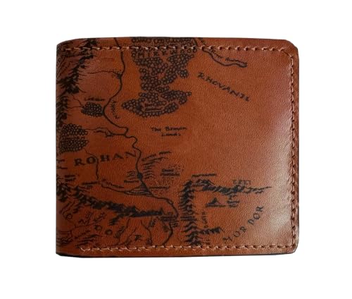 Image of Handmade Genuine Leather Wallet for Men - Laser Engraved Map - Rustic Cowhide Bifold - Unique LOTR Fantasy Gift