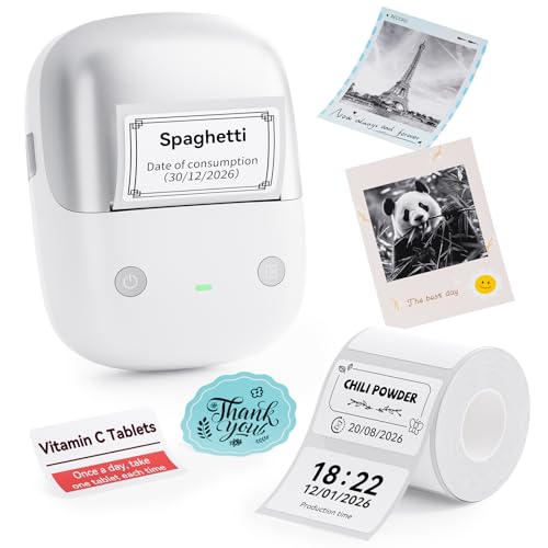 NIIMBOT B2 Pro Etikettendrucker mit Wasserfeste Etiketten Selbstklebend 300DPI Etikettiergerät Druckbar in Rot und Schwarz Bluetooth Label Printer für Fotos Adressetiketten Preisschilder Silber