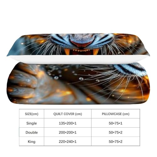 Housse de couette tigre 135x200 cm imprimé 3D lit single fermeture éclair microfibre fille