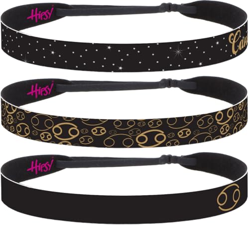 Hipsy 3-pack Adjustable Non Slip Zodiac Sign Headband 7/8" Astrology Hair Bands for Women Girls & Nurses (Cancer Symbol Black 3pk)