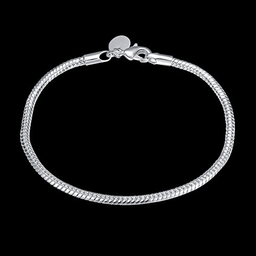 Zhiwen 3Mm 925 Sterling Silver Snake Chain Charm Bracelet Fit European Charms Bead #TOP1