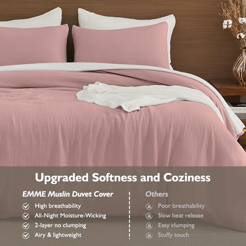 Image of EMME Muslin Cotton Duvet Cover Set Queen Size Linen Like Soft Breathable Lightweight Summer Comforter Cover Set with Zipper Closure (Queen, 90 inchx90 inch)