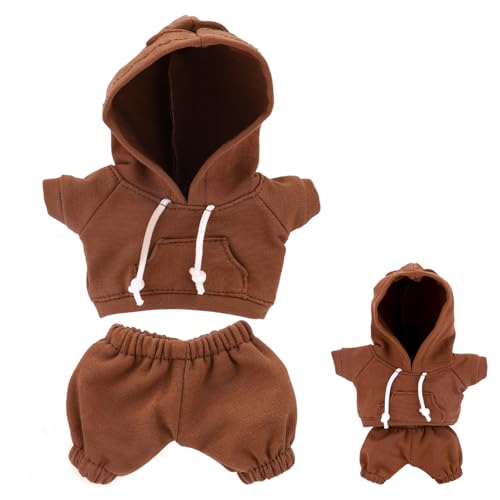 17cm/6.69in Doll Clothes Set, Sporty Fashion Hoodie & Pants Outfit Clothing Practical Costume Accessories for Cute Doll Dressing Collectors Toy Decoration & Daily Display (Brown)