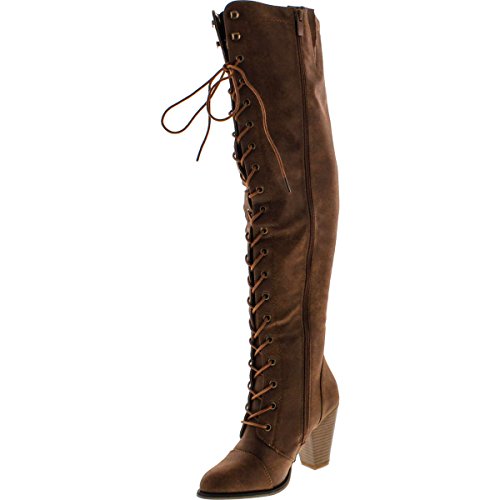 Forever Camila-48 Womens Chunky Heel Lace Up Over The Knee High Riding Boots,Tan,62