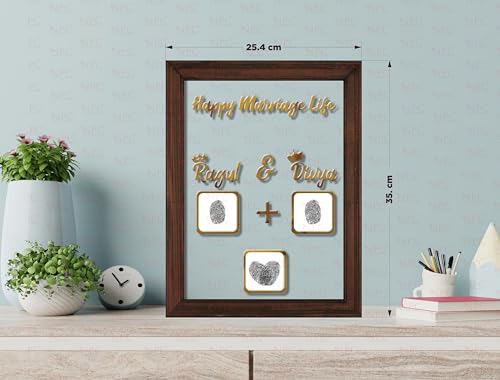 Image of Wooden Couple Thumb Impression Gift (24 Cm X 35 Cm)| Wedding Thumb Print | Couple Gift| Finger Print Gift| Personalized Text | Wooden Frame|
