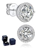 MomentWish Moissanite Earrings Halo, 1 Carat Moissanite Diamond Studs Hypoallergenic Sterling Silver Stud Earrings Sparkly Wedding Earrings for Bride Ladies 6.5mm