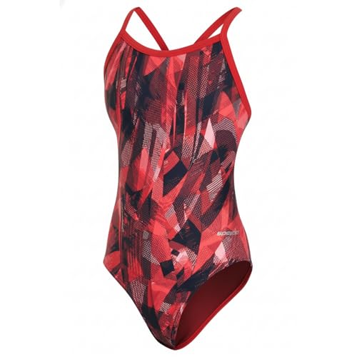 Sporti Athletic One Piece Swimsuit – Thin Strap Comfortable Training Bathing Suit with Durable Lycra Xtra Life Fabric, UPF 50+, Full Coverage for Girls Swim Team and Competitive Swimming - Red - 26