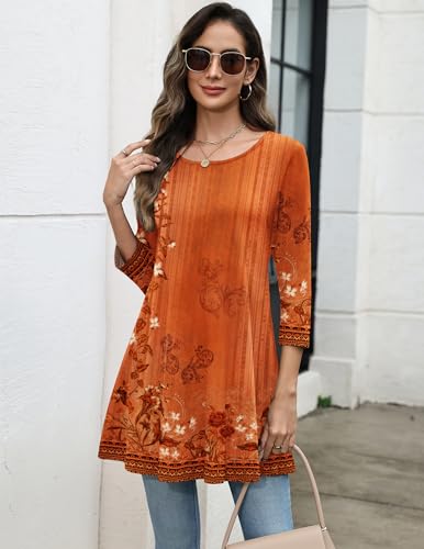 Zeagoo Women Tops 3/4 Sleeve Dressy Plus Size Casual Tunics to Wear with Leggings Swing Flare T-Shirt Loose Blouses4