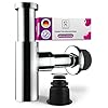 Siphon Waschbecken aus 304er Edelstahl und Messing – Abflussrohr Genormten 1 1/4″ (32mm) – Extra starker Waschbecken Syphon im Bad – Einfache Montage in Minuten