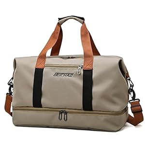 Manatsulife BB810 Boston Bag, Yoga Mat Bag, School Trip, Gym, Unisex, A4, Large Capacity, Dry and Wet Separation, Water Repellent, Shoe Storage, Travel, Carry-on On, 2 Nights, Khaki