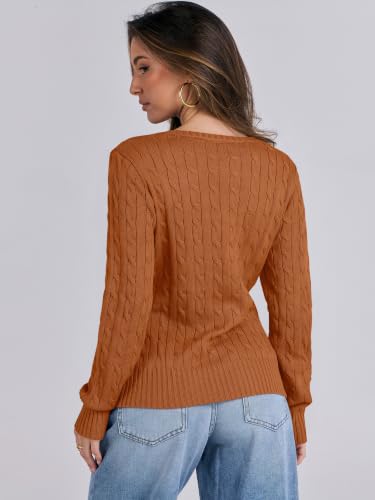 Image of ANRABESS Women's Cable Knit V Neck Fitted Sweaters