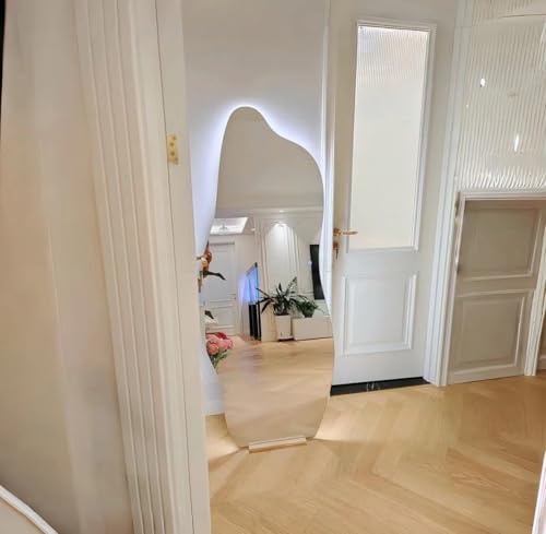 مراة كاملة الطول مع اضواء LED 158 × 48 سم، 3 الوان اضاءة LED قائمة معلقة او مائلة على الحائط، مراة كبيرة تثبت على الحائط، مراة لكامل الجسم مع حامل لغرفة المعيشة وغرفة النوم