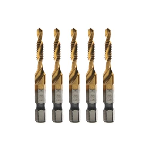5PCS Titanium Combination Drill Tap Bit Set Screw Tapping Hex Shank HSS Metric/Imperial Plug Drill Bits Hand Tools (Titanium 10-24NC)