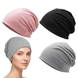 3 Stück Kopfbedeckung Chemo Beanie Damen, Dünne Mütze Damen für Alltag und Sport, Dünne Baumwolle Schlafmütze, Weiche Mütze Für Yoga, Schlaf Und Alltag(Schwarz, Grau, Pink)