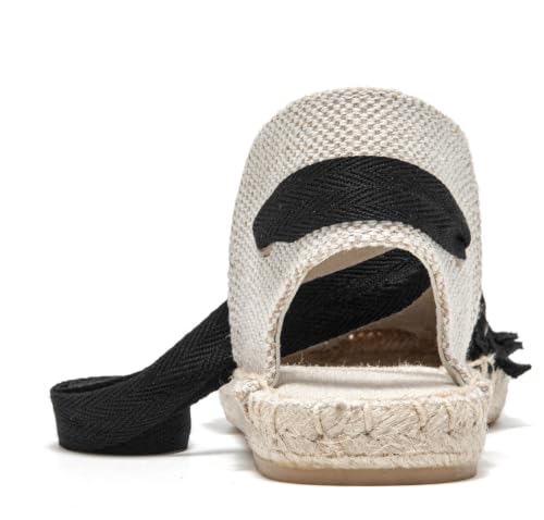 Image of Women's Espadrille FLat Sandals Closed Toe Ankle Wrap,Classic Lace Up Summer Dressy Flat Shoes