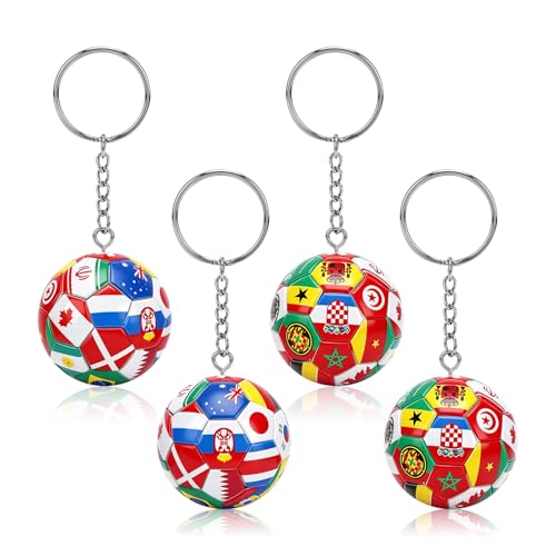 Brizphex 4PCS 2026 Soccer Cup Keychain National Flag Soccer Ball Key Chain with Metal Ring Sports Charm for Backpack & Daily Accessories