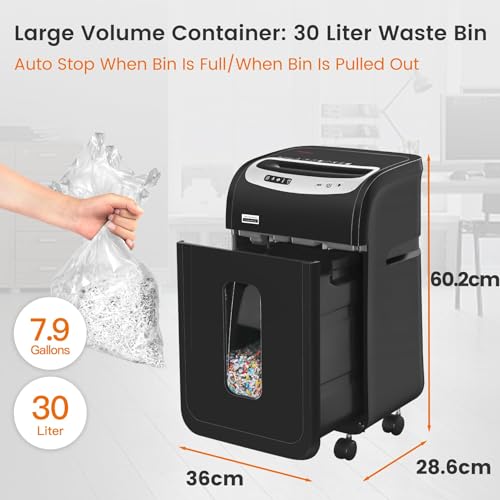Image of VidaTeco Micro-Cut 18-Sheet Heavy Duty Paper Shredder, P-4, 30L Bin | Heavy-Duty for Home Office, 60-Min Runtime, Shreds Paper, Cards, Staples & Clips; Jam-Proof, 30L Pullout Bin with Wheels