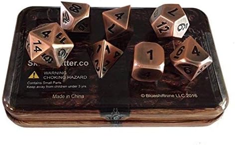 SkullSplitter Dice- Metal Dice Set - Complete Polyhedral Dice Set for RPG DND and Other Table Top Games - Includes Cool Dice Case - Antique Brass Color with Black Numbering