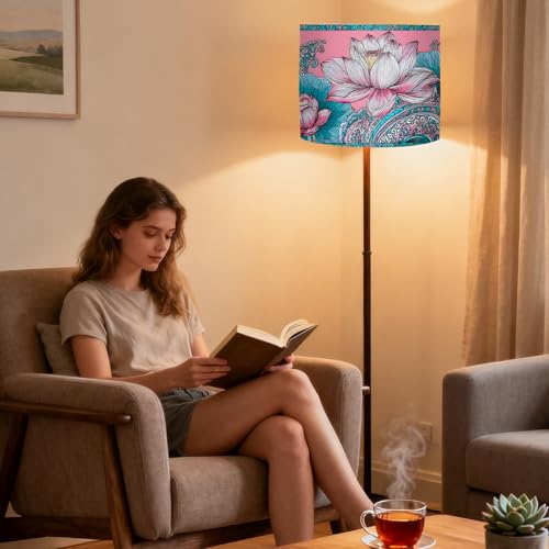 Image of Nuxovilar Lamp Shades Set of 2, 13 inch Top x 13 inch Bottom x 10 inch High (Spider) | Table lamp shades artistic lotus pattern bedroom meditation room covers light decor (Lotus)