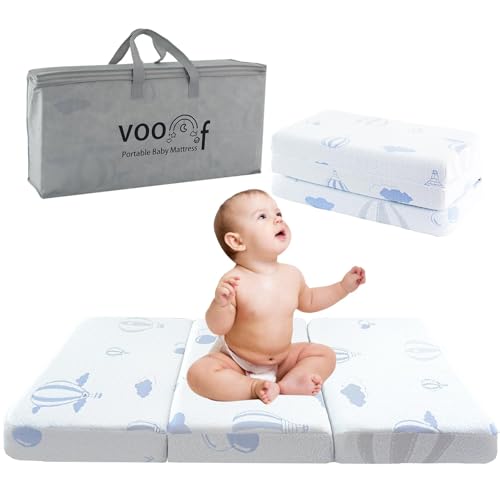 voomf Trifold Pack and Play Mattress Pad, 38'x26' Dual-Sided Memory Foam Pack N Play Mattresses for...