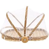 Cabilock Bambus Zelt Korb Handgewebte Zeltkorb Netzkorb Obst Gemüse Brot Korb Lebensmittel Servierkorb mit Gaze Abdeckhaube Fliegenhaube für Home Outdoor Picknick