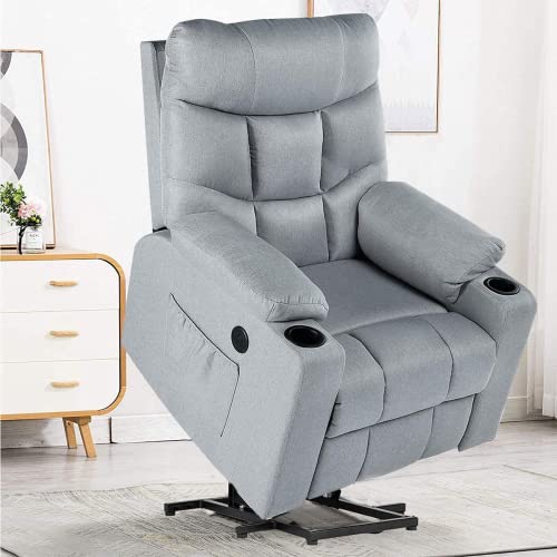 Yodolla Lift Chair For Elderly, Big And Tall Lift Recliner With Cup Holder,Side Pockets,Usb Port & Massage Remote Control, Lazyboy Power Rising Recliner With Heat&Vibration Massage,Light Grey #TOP21