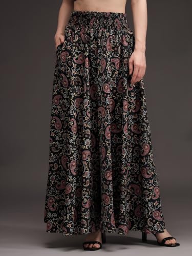 Image of Nexsus Apparels Women Flared Viscose Rayon Trousers | Flared Printed Palazzo |Elasticated Waist Loose-fit & Regular, Casual Wear (Free Size 26 to 42 Waist) Pant| Available in Plus Size's