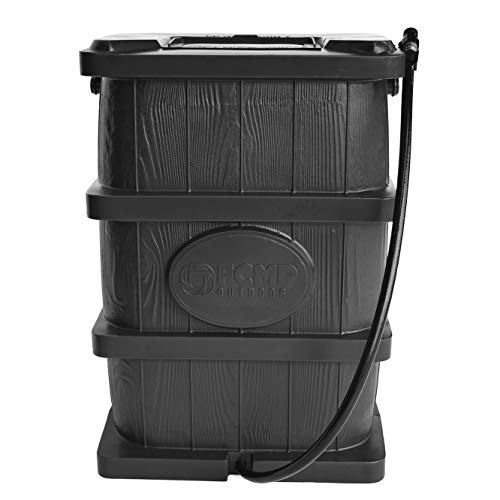 FCMP Outdoor WG4000-GRY Home Outdoor Large Wood Grain Rain Water Catcher Barrel, Grey