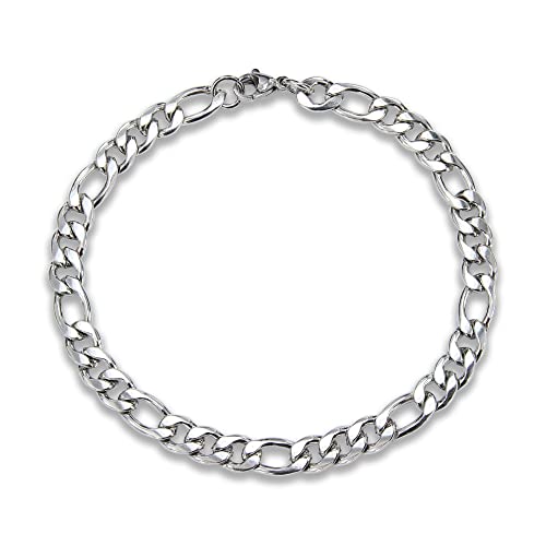 Baronyka Handmade Figaro Chain Bracelet for Men, Stainless Steel Link Cain Bracelet, 8