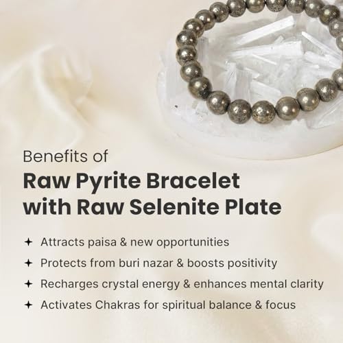 Image of Astrotalk Raw Pyrite Bracelet with Selenite Plate | Stone of Wealth, Abundance & Protection | Pyrite Stone for Wealth, Prosperity & Good Luck | Crystal Bracelet for Man & Woman | Gift for Man & Woman