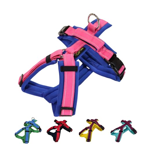 [??:Hakusan] Zero Dog Harness Made by Japan, Safe - No chocking/Hard to Disconnect, Great fit - Easy Put on and Off/Adjustable, Reflector, Tiny - Small & Medium Dog, Two-Tone Blue×Pink