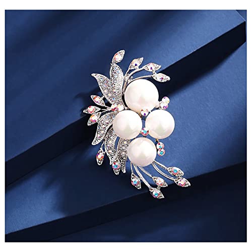 Qisogy Pearl Flower Brooch Pin Rhinestone Pearl Pin Baroque Fashion Crystal Pin Jewelry For Women And Girls Cardigan Clip Lapel Clip Shirt Clip Wedding Valentine's Day Christmas(Silver) #TOP5